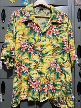 70s Hang Ten Hawaiin shirt camp collar poly floral island